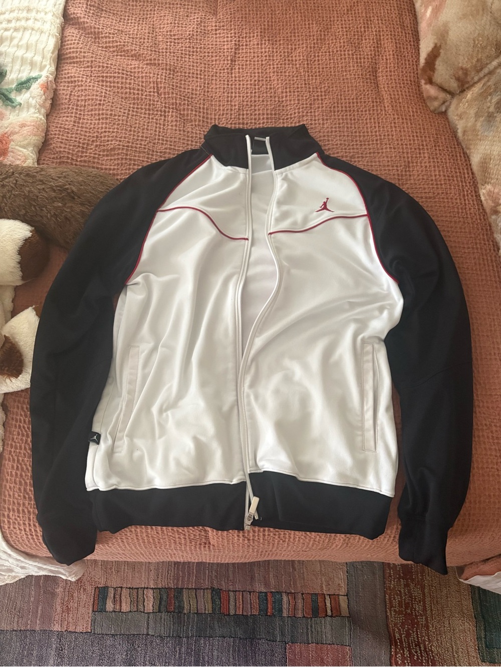 Jordan White, Black & Red Trim Full-Zip Performance Jacket